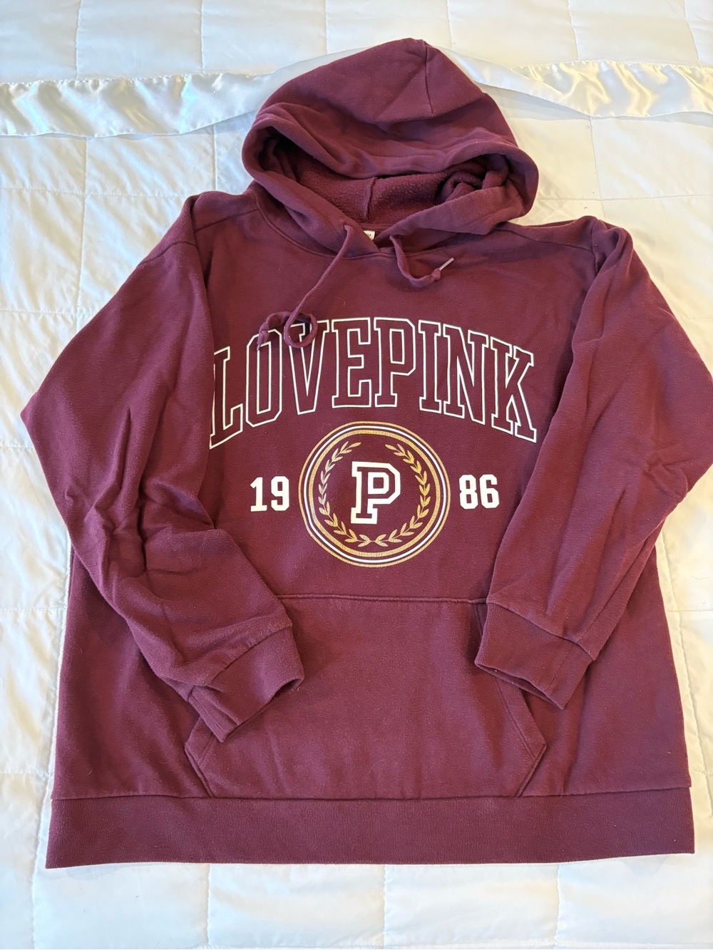 PINK Victoria's Secret Burgundy 'LOVEPINK' Crewneck Hoodie